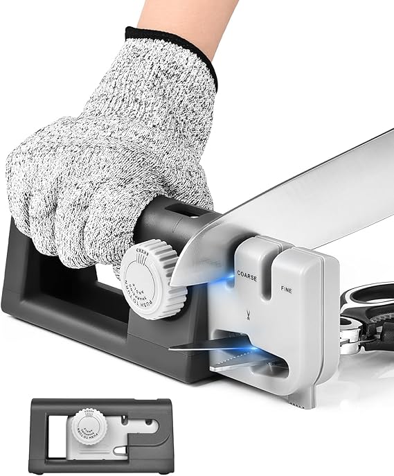 OTraki 4 in 1 Knife Sharpener Professional Manual | Knife Sharpener with Removable Replacement Grinding Stone for Kitchen Knives Scissors