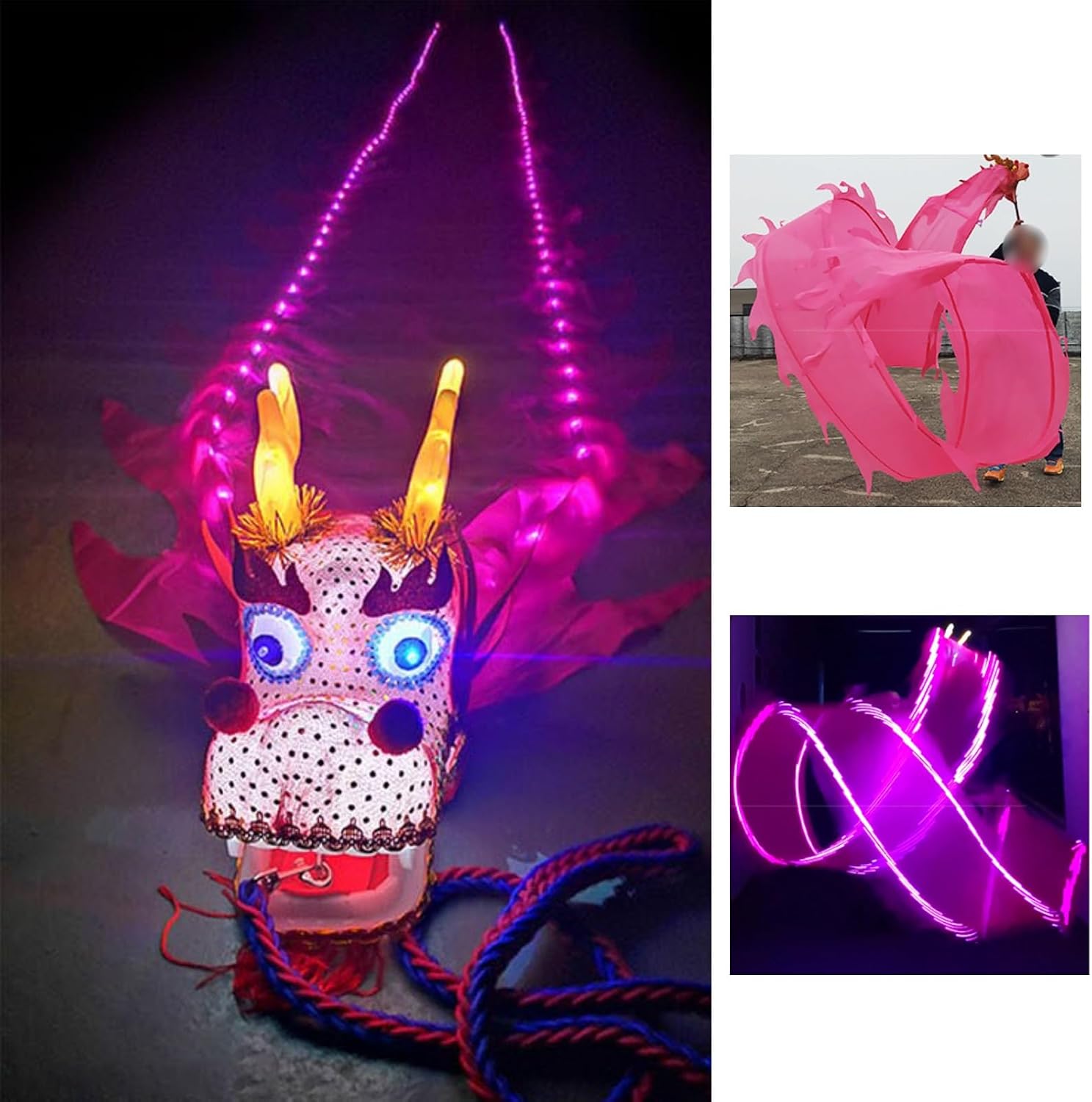 Dragon Poi Pink Light Up Dragon Dance Ribbon, Outdoor Fitness Dragon Design Spinning & Shaking Poi with Led, Washable Dragon Juggling Spinning Ribbons Set Size : 10 m 33 ft