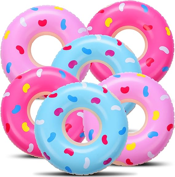 Civaner 6 Packs Mini Kids Inflatable Donuts Pool Floats 12.6" Party Decorations Blow up Donut Swimming Pool Floats Multicolored Inflatable Tubes for Kids Adults Birthday Party Decoration Summer Beach