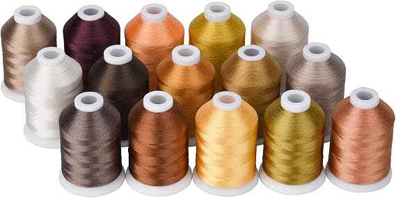 Simthread 15-Color Polyester Machine Embroidery Thread Set, Brown Series | 15 coordinated 1000M polyester spools for machine embroidery, quilting, patches, monograms and everyday sewing.
