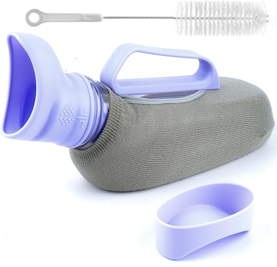 Urinal for Women - 40oz/1200ml Large Capacity Leakproof Pee Bottle with Knitted Sleeve & Cleaning Brush, Portable Travel Urinals for Women