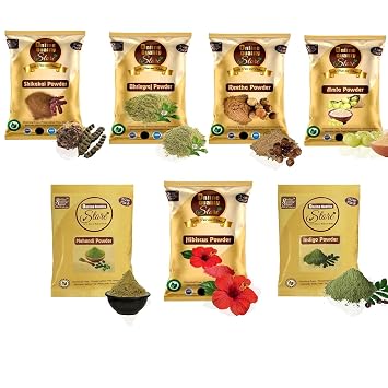 Online Quality Store Reetha + Amla + Shikakai + Bhringraj + Hibiscus + Mehandi + free Indigo Powder For Hairs, 350g