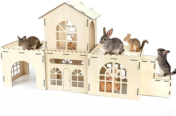Extra Large Wooden Rabbit Castle, 5-in-1 Detachable Bunny House