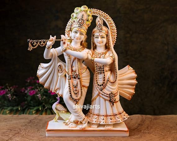 Radha Krishna Statue, 14" Cultured Marble Radha Krishna Sculpture, Radha-Krishna Figurine, Divine Couple, Hindu god of Love, Marriage Gifts.