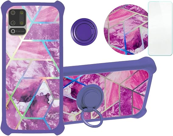 jioeuinly Nuu B10 Case Compatible with Nuu Mobile B10 Phone Case Cover [with Tempered Glass Screen Protector][Hard PC + Soft Silicone][Ring Support] [Colorful Reflect Light] IMDZ-ZS