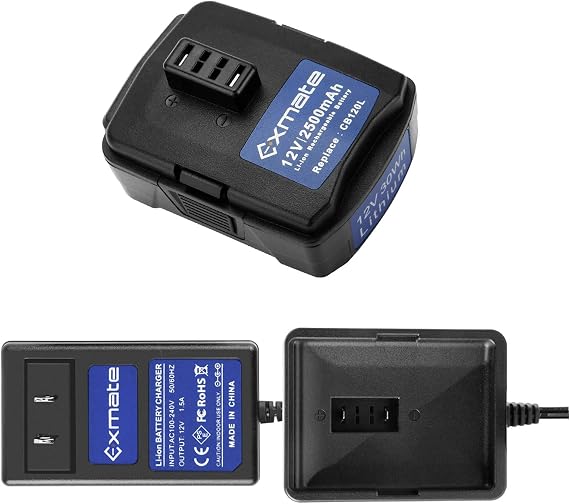 Exmate 2.5Ah 12V Battery Compatible with Ryobi CB120L CB121L BPL-1220 130503001 130503005 with 1.5A Charger