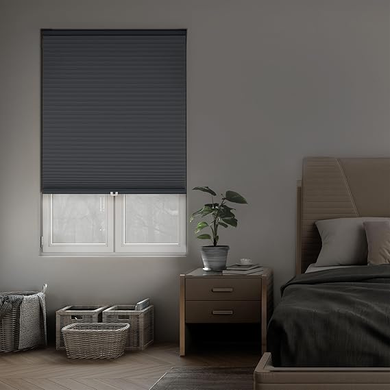 DEZ FURNISHINGS Cordless 1.5" Signature Blackout Cellular Shade, Energy Saver, 53.5" W x 72" H, Anchor Gray