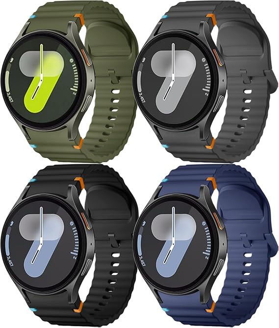 Mastten 4 Pack Sport Straps Compatible with Samsung Galaxy Watch 7 Strap - Soft Silicone Band für Galaxy Watch 6 5 4 Strap 40mm 44mm - No Gap Wave Watchband for 6 Classic / 4 Classic / 5 Pro/FE