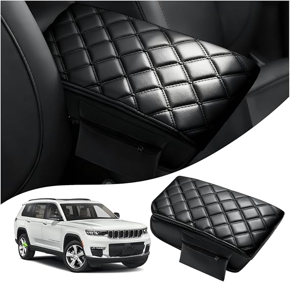 Autorder Center Console Cover for 2011-2019 2020 2021 Jeep Grand Cherokee Accessories Armrest Cover Anti-Scratch Middle Console Pad Leather Armrest Protector