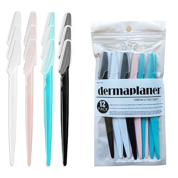 Dermaplane Razor Eyebrow Razors Dermaplaning Tool For Face Shaver | 12Pack Four colors dermaplane razor for women men face Hair Beauty blade Trimmer Microblades Peach Fuzz Remover facial tool