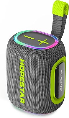 Portable Bluetooth Speaker with Lights, Powerful Sound, IPX6 Waterproof, 15W, Long Playtime, USB, AUX&TF-Card Input, Bluetooth 5.3, TWS Paring, Small Wireless Speaker for OutdoorIndoor Gray