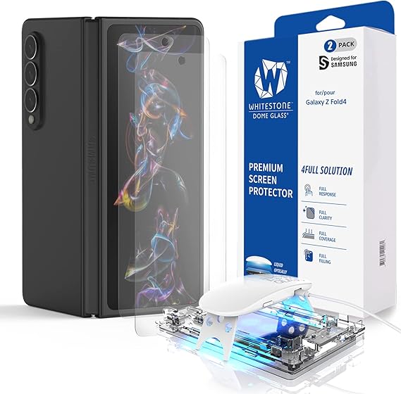 DOME GLASS Whitestone Screen Protector for Z Fold 4 2022, Full Tempered Glass Shield with Liquid Dispersion Tech with UV Lamp [Easy to Install Kit] - Two Pack