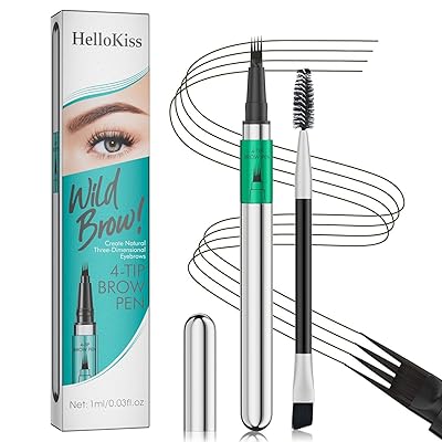 Magic Eyebrow Pencil, Microblading Eyebrow Pen with 4 Fork Tip,Waterproof Long-Lasting Eyebrow Pen Eyebrow Brush Creates Hair Like Natural Brows, Last All Day Black Brown