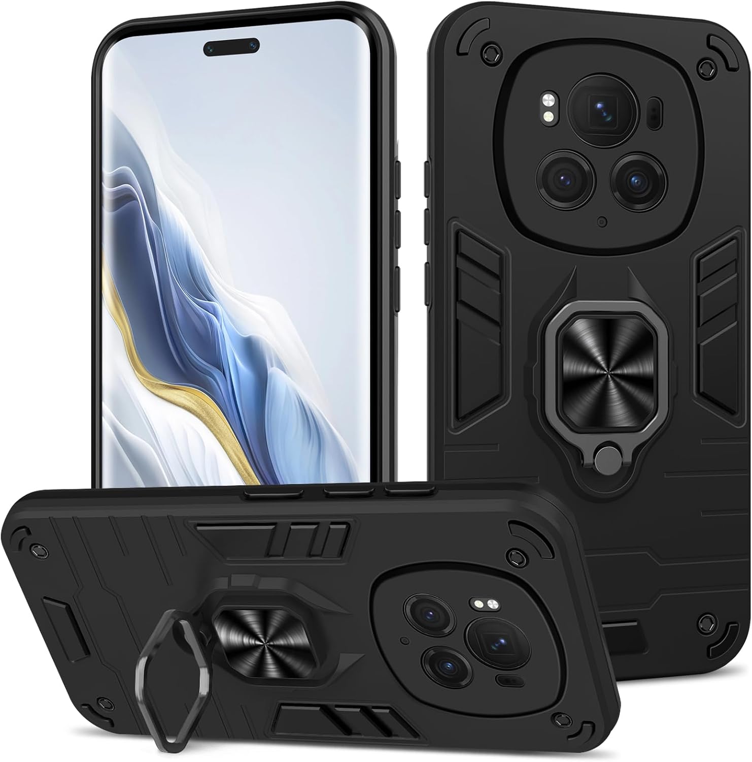 Case for Honor Magic 6 pro, Shockproof Tough Armour Phone Cover, Heavy Duty Personalised Case with Stand, Black