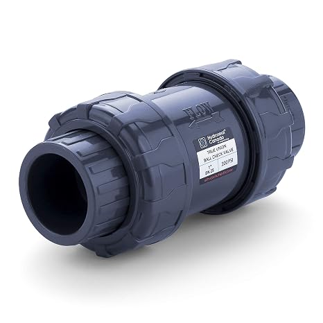 HYDROSEAL Sharkfellow 1 PVC True Union Ball Check Valve with Full Port, ASTM F1970, with EPDM Seals, Corrosion-Free, Service Free, Rated at 200 PSI @73F, Gray, 1 inch Socket (1'')