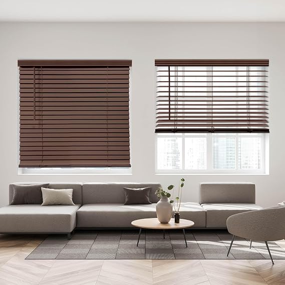 DEZ FURNISHINGS Cordless 2" Signature Faux Wood Blind, 50" W x 48" H, Bark Brown
