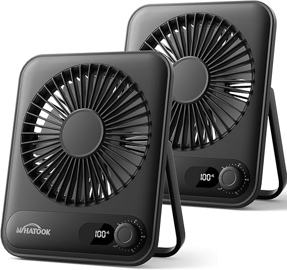 WHATOOK Small Desk Fan Personal Fans: 5000mah 25 Hours Battery Office Quiet Mini Desktop Fan Portable Rechargeable Travel Essentials (Black & Black, Milliamp Hours, 2000)