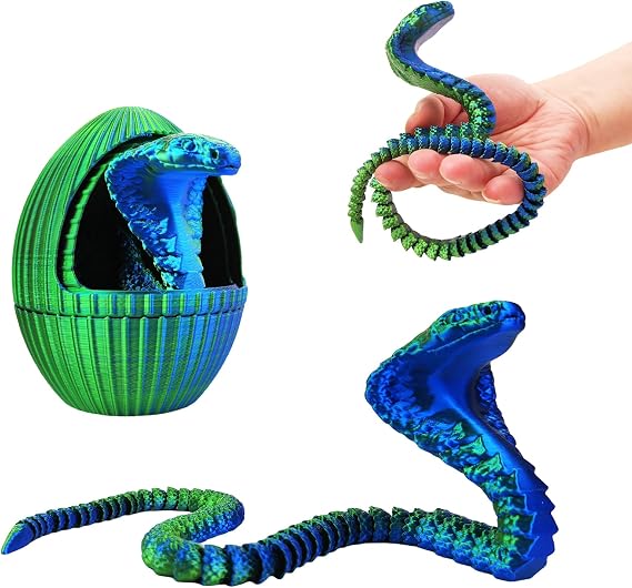 3D Printed Snake Eggs with 3D Printed Snake Inside, Cute Rotary Gear Eggs with 3D Printed Crystal Fidget Snake Animals Inside, Home Office Decor Executive Desk Crystal Cobra Toys(Blue Green