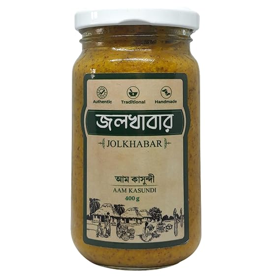 JOLKHABAR Aam Kasundi 400Gm Pack- Green Mango Kashundi -Original Bengali Aam Kasondi -Mango Kasundi - Authentic Traditional Handmade -Mango Mustard Sauce -Grandmother's Recipe