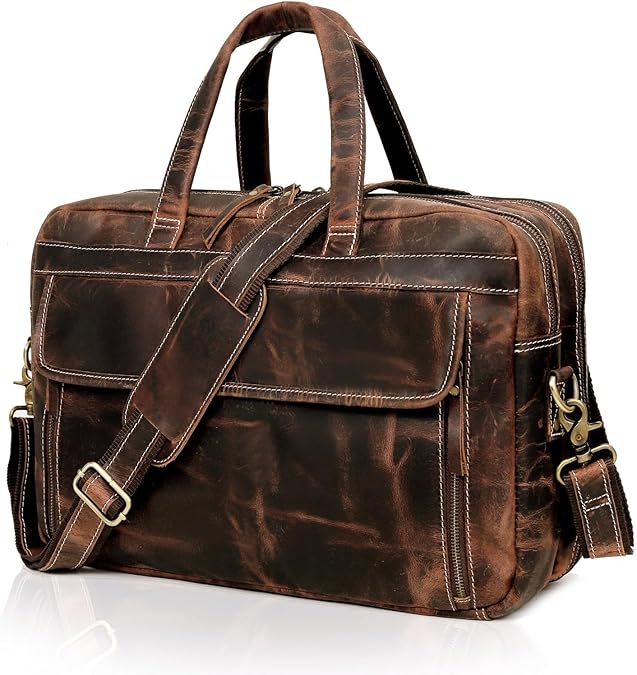 Full Grain italian Leather Briefcase for Men Top Choice Gifts Handcrafted Laptop Bag with Multiple Compartments