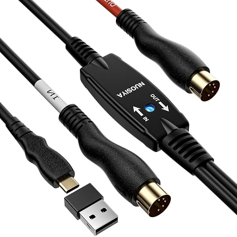 MIDI Cable,MIDI to Type-C Interface Cable 2m,MIDI Interface in-Out to Type-C Cord Adapter with Indicator for Piano Keyboard to PC Mac Laptop,Arranger Keyboard Tool