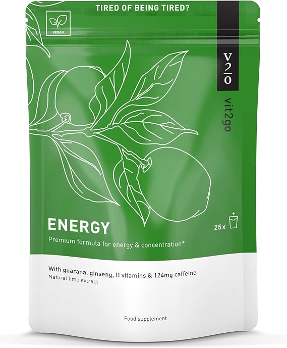 Energy - Natural Energy Drink Powder | 124mg Caffeine from Guarana, Ginseng, Taurine, B-Vitamins, Magnesium | Sugar Free Energy Supplement | 100% Vegan | 25 Portions