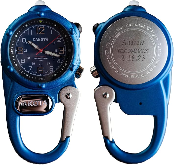 Dakota Personalized Outdoor Gear & Workwear for Men Engraved Backpacker Mini Clip Watch, Customized Gifts for Dad, Husband, Boyfriend & Groomsmen Birthday & Fathers Day Gift Ideas