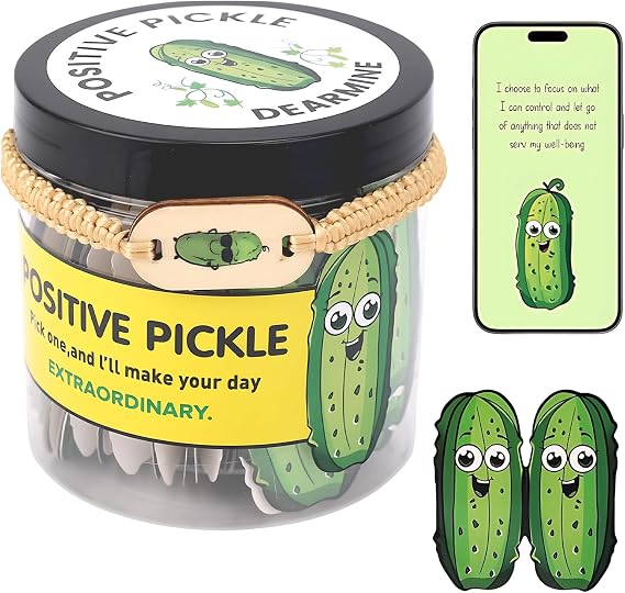 Positive Pickle, Positive Affirmation Cards for Daily Motivation, Inspirational Gift Set with 60 Cards and NFC Bracelet, Thoughtful Present for Self-Care and Mindfulness Practice