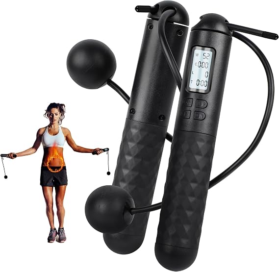 2 In 1 Digital Counting Jump Rope Adjustable Cordless Fitness Skipping Rope | Lightweight weighted design, easy use, great for daily workout, calorie burn and weight management
