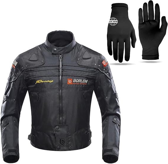 BORLENI Motorcycle Jacket Black XXL and Glove Liners