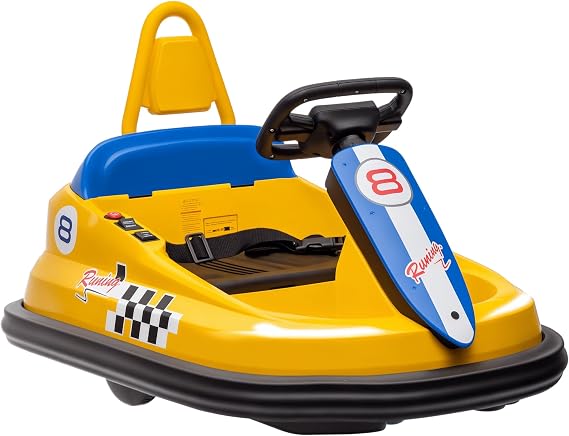 Aosom Toddler Bumper Car, 360 Rotation 6V Kids Electric Ride on Bumper Car with EVA Bumper Edges, Twins Motor, Songs, Horn, LED Lights, Safety Belt for 18-48 Months, Yellow