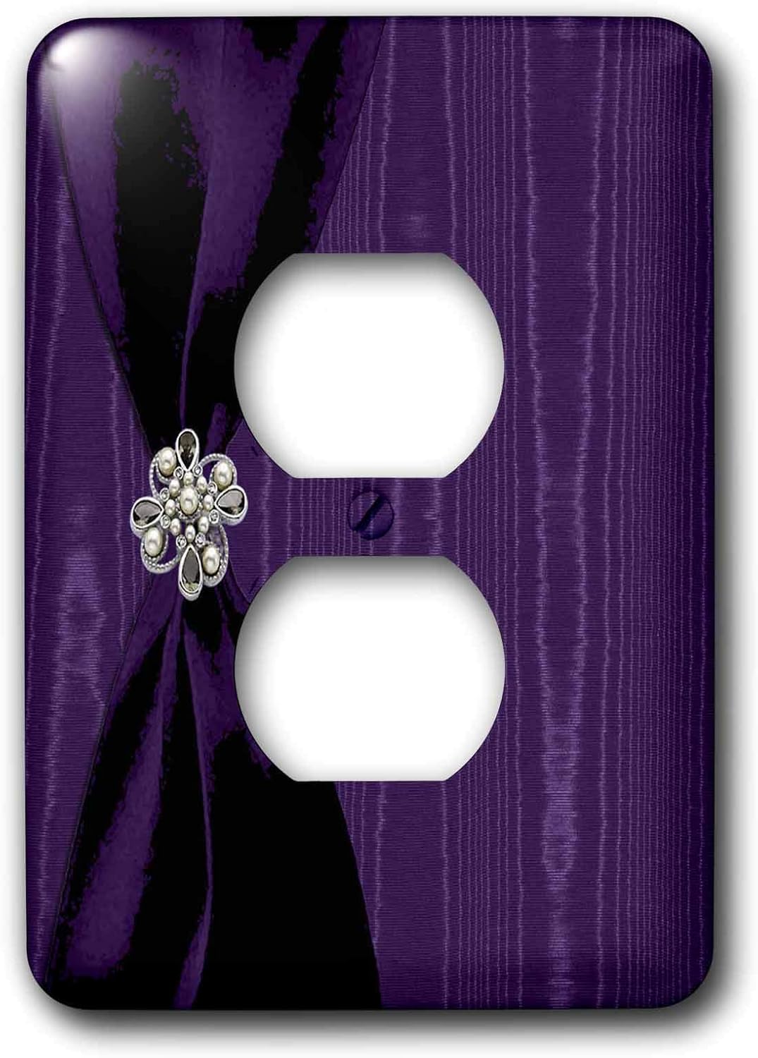 3dRose lsp_40387_6 Purple Satin Ribbon with Jewel on Moire 2 Plug Outlet Cover
