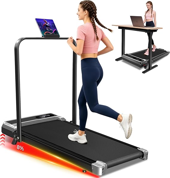 Walking Pad Treadmill for Home - Portable 3.0HP Walk Running Pads with Handle Bar with 8% Incline, Compact Tread Mills Machine Fold up Indoor, Easy Assembly, Up to 350LBS Capacity (8)