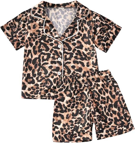 Kids Toddler Baby Girl Boy Satin Pajamas Set Short Sleeve Button Down Pajama Shirt Top+Shorts Bottoms Sleepwear Outfits