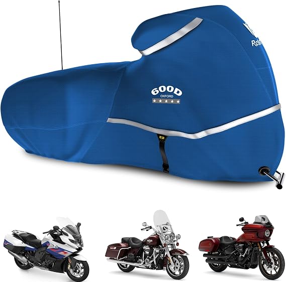 Motorcycle Cover with Side Box Heavy Duty 600D Waterproof for Touring Models Harley Davidson Road King,Road Glide,Street Glide, Electra Glide,Low Rider-ST Indoor & Outdoor Storage Blue