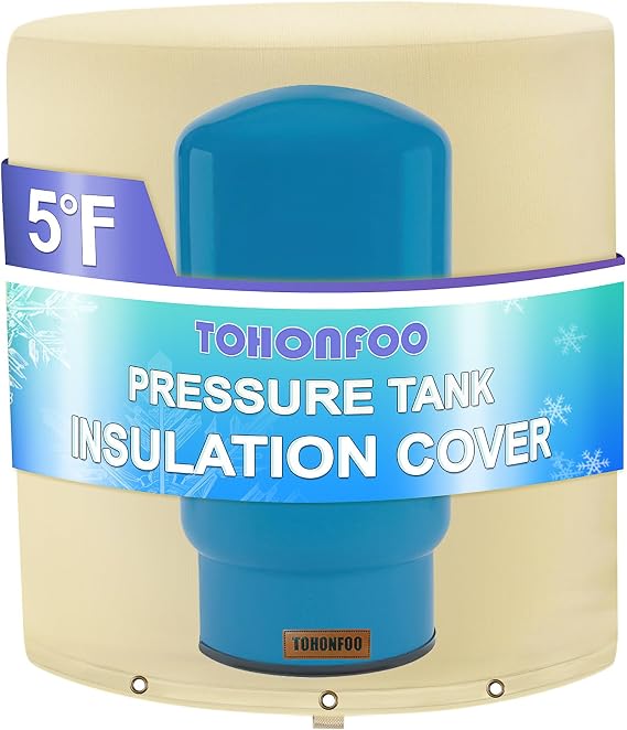 TOHONFOO Round Water Well Pressure Tank Cover Insulated, 12"Dia x 14"H | 3Layer pressure tank insulation blanket & water well pump cover for outside,5F freeze protection in winter