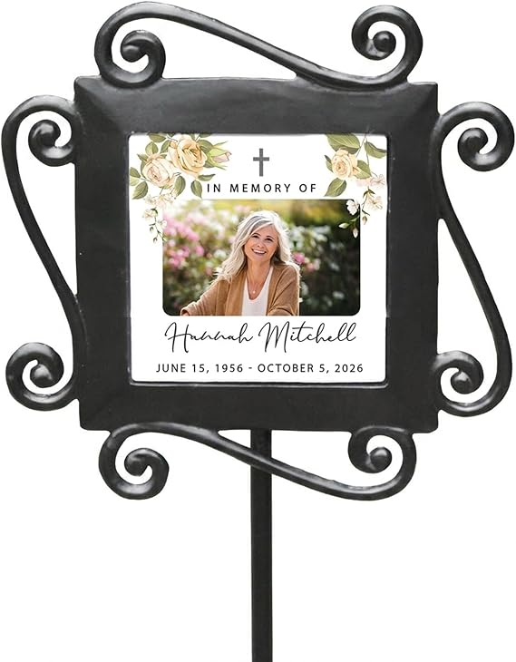 Personalized Memorial Garden Stake with Photo, Custom in Memory Yard Sign, Sympathy Outdoor Plaque, Grave Marker with Stand