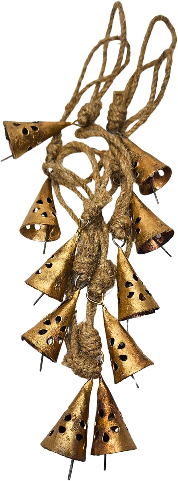 Rusty Harmony Cow Bells 10 Pieces - Vintage Handmade Rustic Lucky Christmas Hanging 2 Inch Bells (Cone Shape)