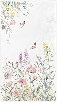100 Spring Flower Napkins - Watercolor Wild Flower Disposable Hand Towels - Napkins Disposable Decorative for Bathroom Toilet Room Wedding Baby Shower Birthday Bridal Party Decor
