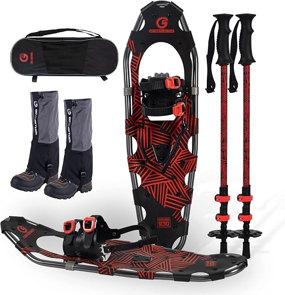 G2 21/25/30 Inches Light Weight Snowshoes for Women Men Youth, Set with Trekking Poles, Tote Bag, Gaiters,Special Fast Ratchet Binding, Orang/Blue/Red Available