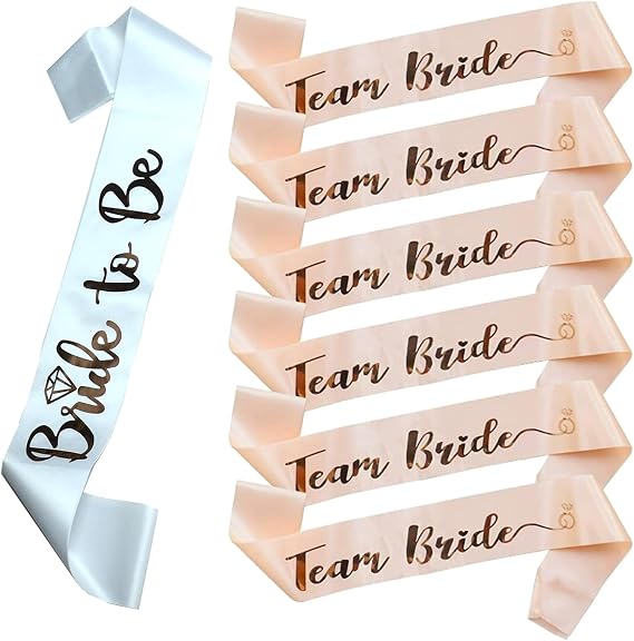 Team Bride Sash 7Pcs Set Bachelorette Bridal Party Decor | 1 Bride To Be+6 Team Bride,shiny rose gold font, bachelorette party supply, bridesmaid wedding photo decor gift
