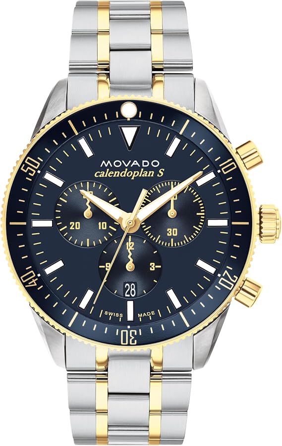 Movado Heritage Series Calendoplan S Men's Watch - Swiss Quartz Chronograph Movement, Stainless Steel Link Bracelet - 5 ATM Water Resistance - Classic, Luxury Fashion Timepiece for Him - 42mm