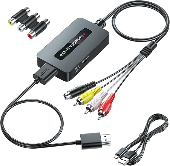 RCA Svideo to HDMI Converter with HD Cable(RCA and Svideo Integrated), CVBS Composite AV to HDMI Converter