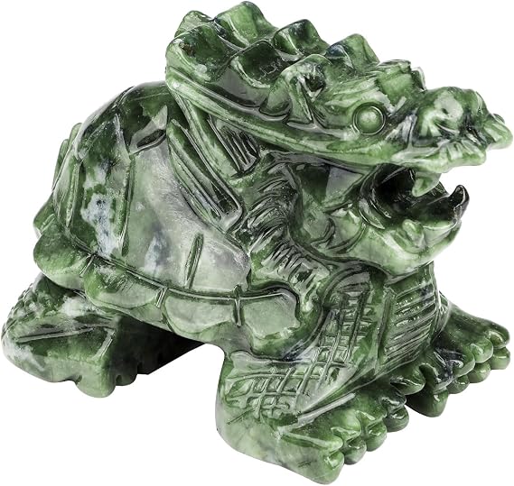 Dragon Turtle Jade Statue Natural 4 Inch Gemstone Sculpture for Home Decoration Feng Shui Figure Collection Art Carved Figure Animal Outdoor Garden Statue Decorative (04 Turtle)