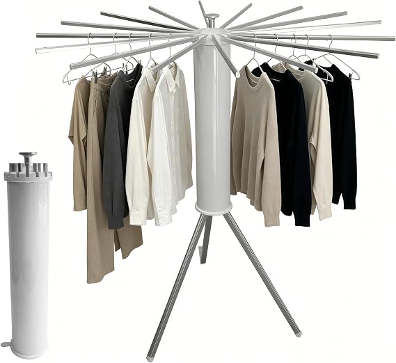 Clothes Drying Rack Foldable, Rotary Tripod Laundry Drying Rack,16 Aluminum Poles,Rotatable Portable Floor Standing Clothes Airer,Laundry Drying Rack Floor Standing