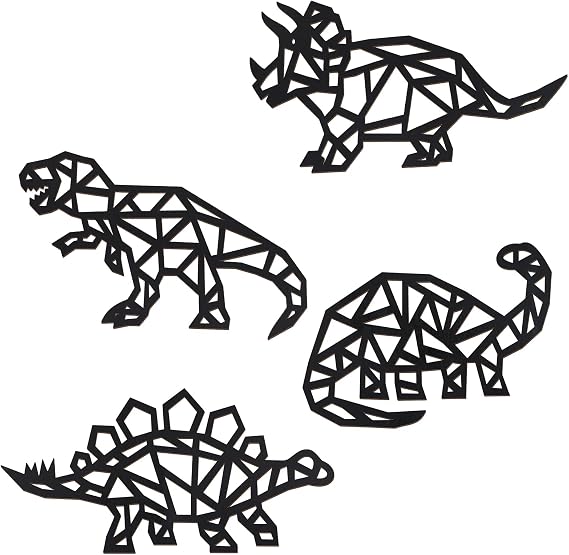 Dinosaur Wall Decor - 4pcs Wooden Dino Bathroom Decoration Art for Boys Girls Bedroom Nursery Living Room (Black)