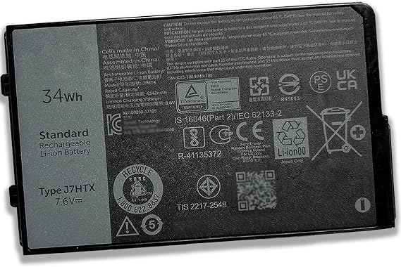 34Wh J7HTX 7XNTR Laptop Battery Replacement for Dell Latitude 7202 7212 7220 Rugged Extreme Tablet T03H T03H002 T03H003 Series 02JT7D 2JT7D FH8RW J82G5 VW5Y4 451-BBOR 451-BCCO 451-BCDH 7.6V 4342mAh