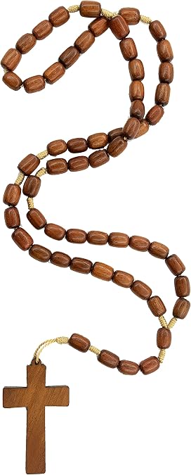 Catholica Shop - Catholic Religious Wear Wooden Beads Necklace with Wood Cross Pendant Catholic Rosary Necklace I Cross Necklace for Men Rosarios Catolicos Madera Made in Brazil...