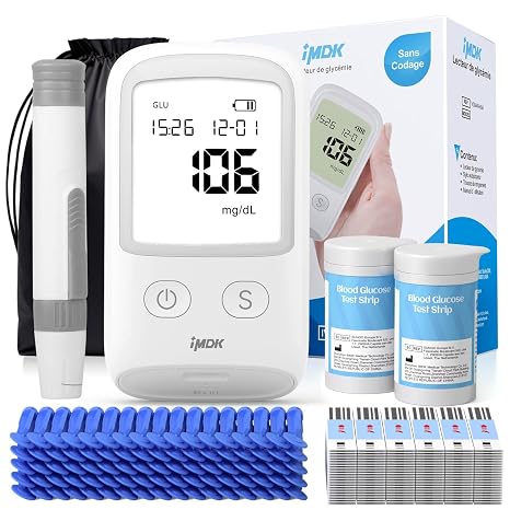 IMDK Blood Glucose Monitor Kit, Clinically Accurate Blood Sugar Test Kit with 100 Glucometer Strips, 100 Lancets and 1 Lancing Devices, No Coding Required & Large Screen