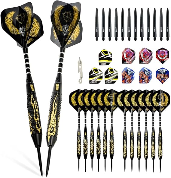 ONE80 Professional Steel Tip Darts Set in 12 Pack with Extra Flights and Shafts